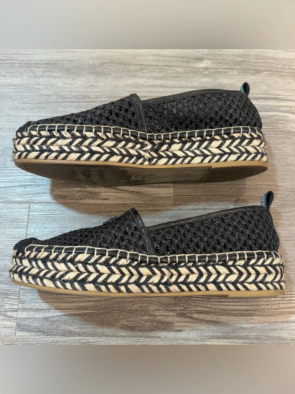 Karl Lagerfeld Paris Black Crochet Espadrille Flats Women’s Size 7.5